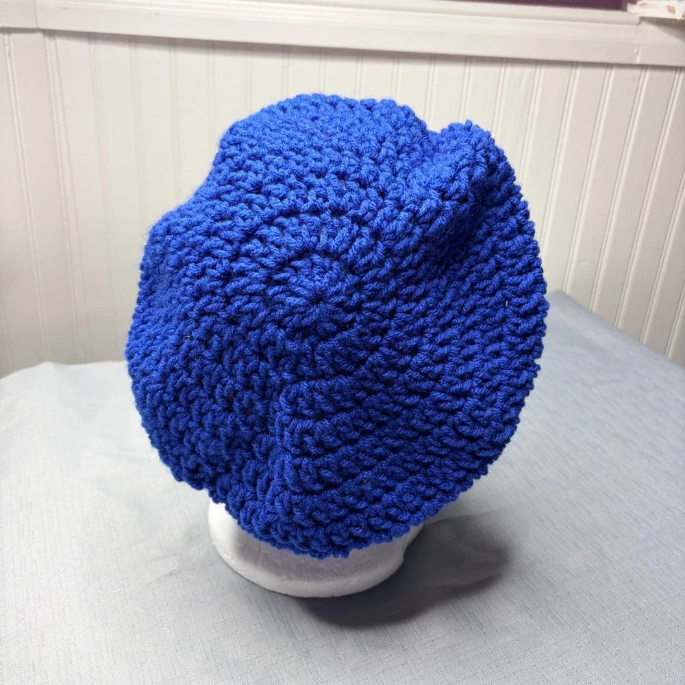 Handmade NY Giants Beret OS Blue Crochet Knit NFL Football Slouchy Tam Hat